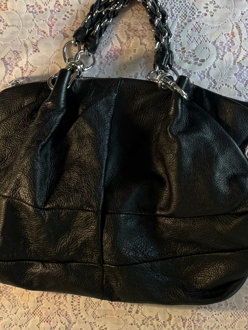 Black Slouchy Shoulder Bag with Chain Detail - Picture 10 of 14